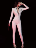 White Zipper Up Latex Catsuit - jonesjonas