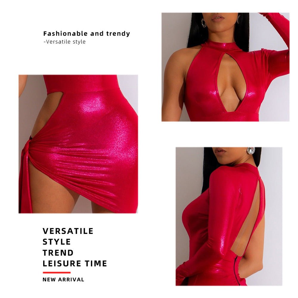 Sexy Metallic Mini Dress Asymmetrical Cut Out Backless Bodycon Dress Party Nightclub Outfits - jonesjonas