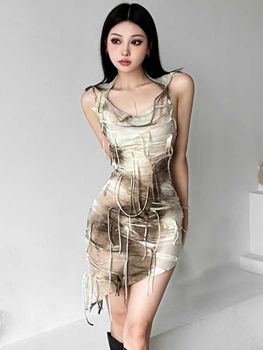 Tie Dye Fringe Hooded Mini Dress - jonesjonas