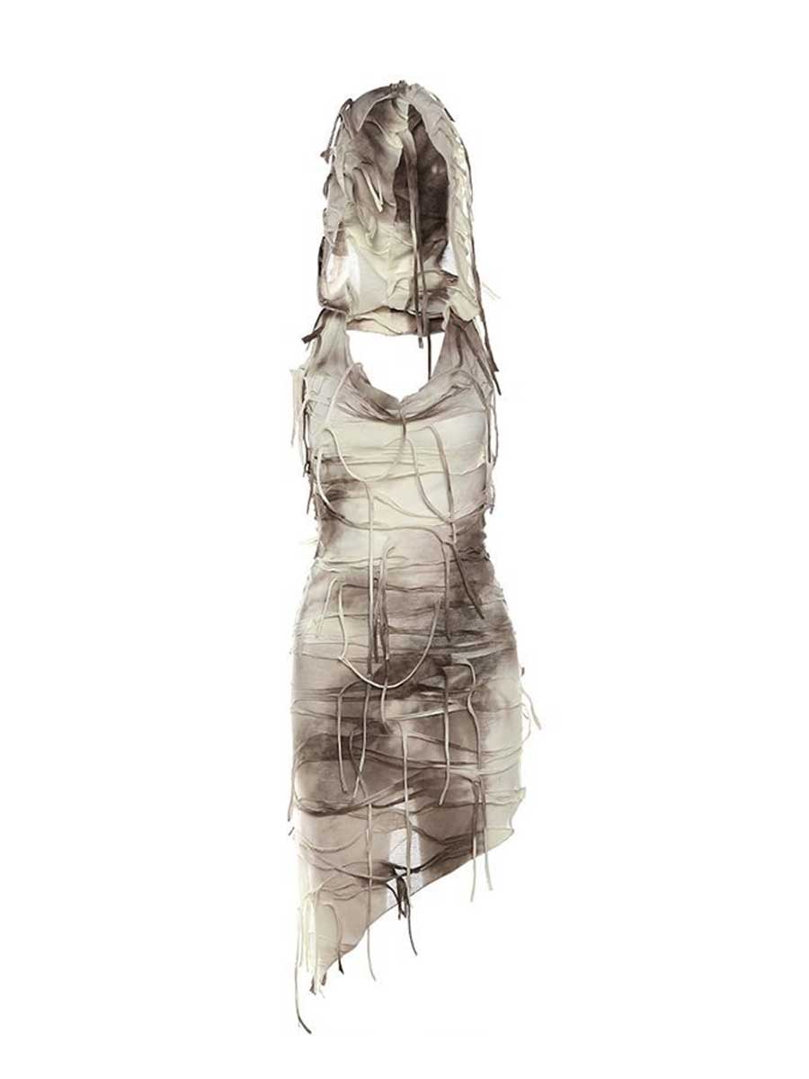 Tie Dye Fringe Hooded Mini Dress - jonesjonas