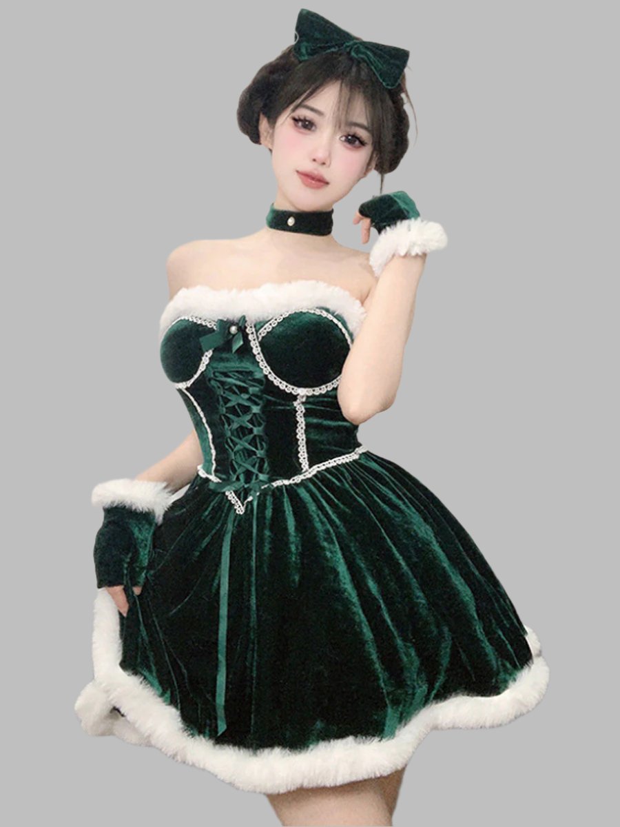Velvet Christmas Mini Dress with Shawl