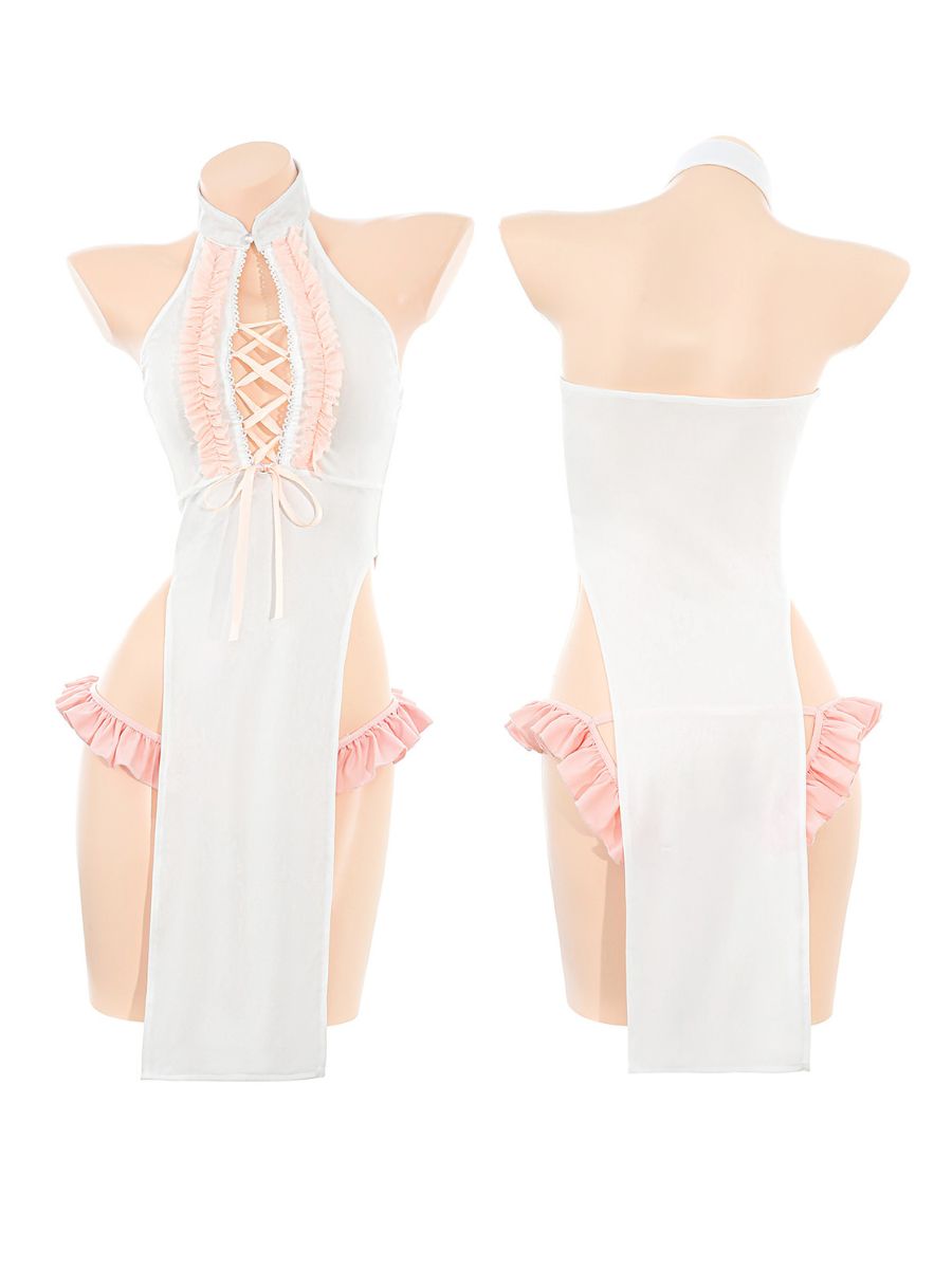 Sweet White & Pink Frilly Cheongsam