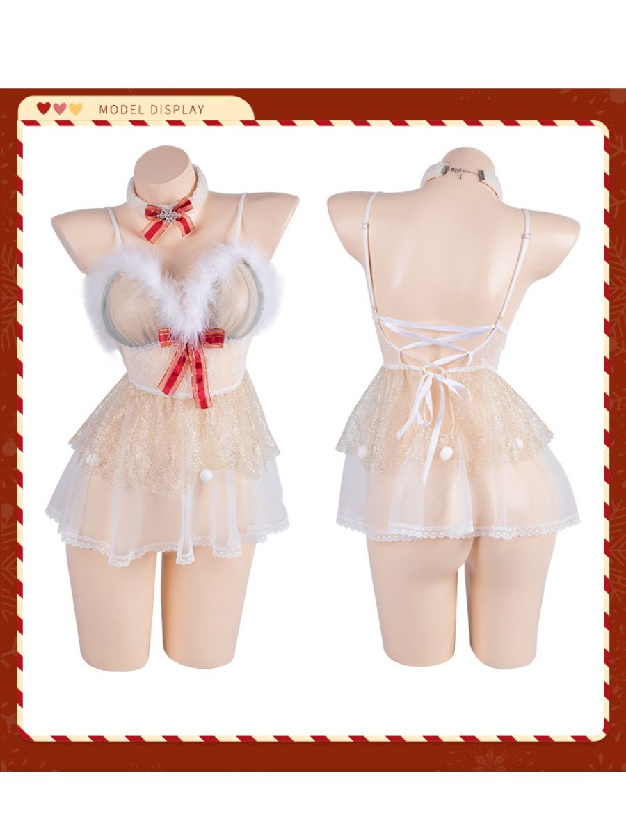 Xmas Sheer Gold Babydoll Dress