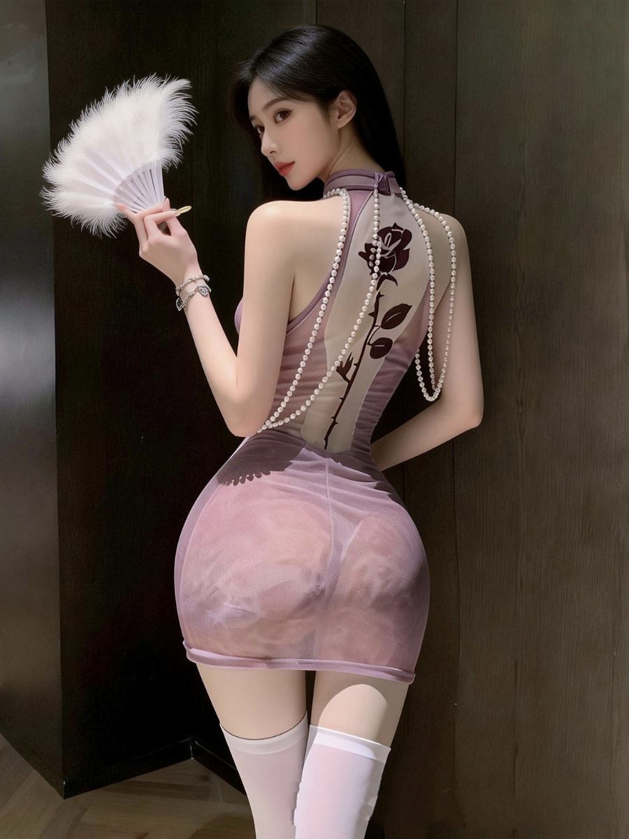 Purple Rose Sheer Mesh Cheongsam