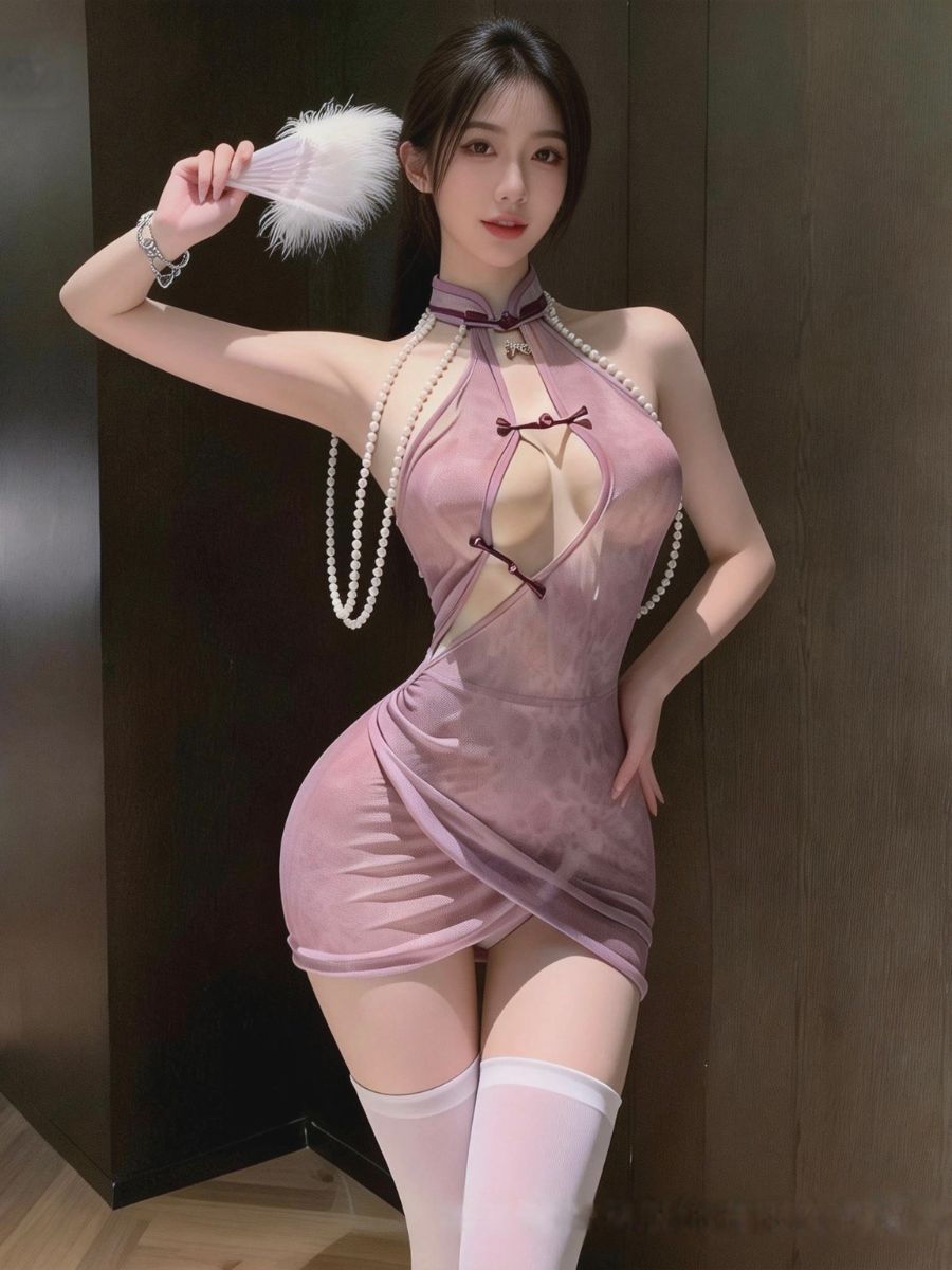 Purple Rose Sheer Mesh Cheongsam