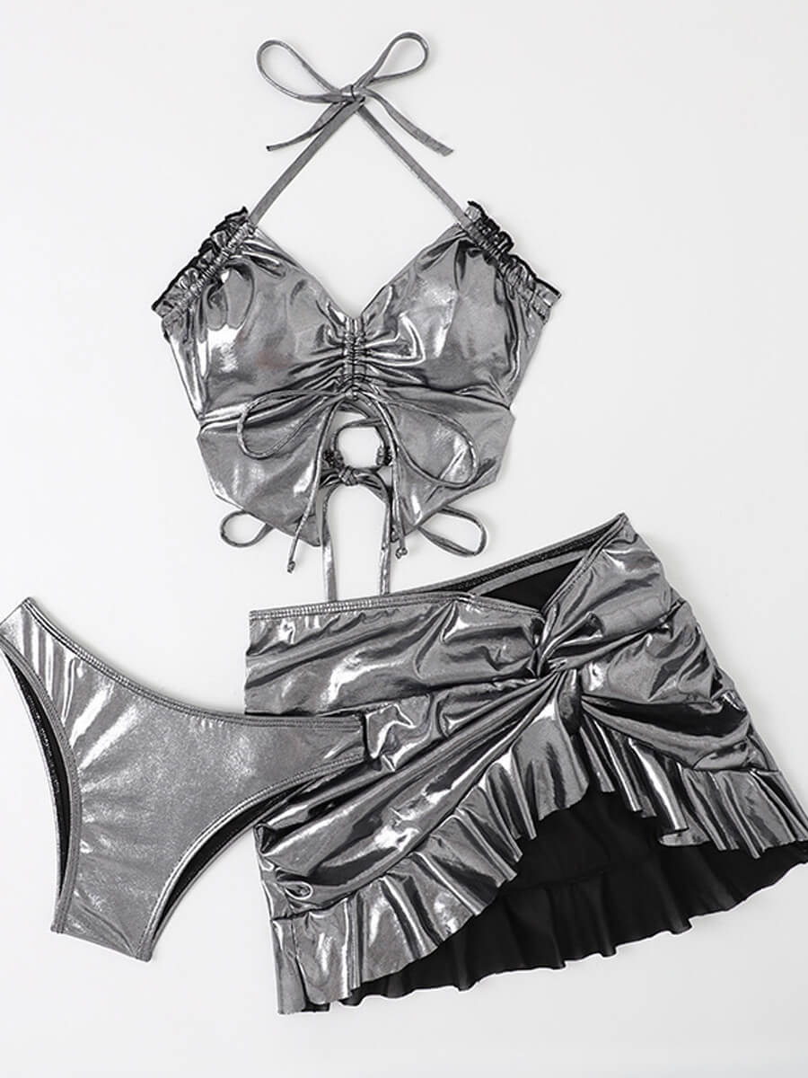 3 Piece Silver Metallic Skirt Set - jonesjonas