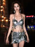 3 Piece Silver Metallic Skirt Set - jonesjonas