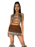 Two Piece Furry Bra Top and Skirt - jonesjonas