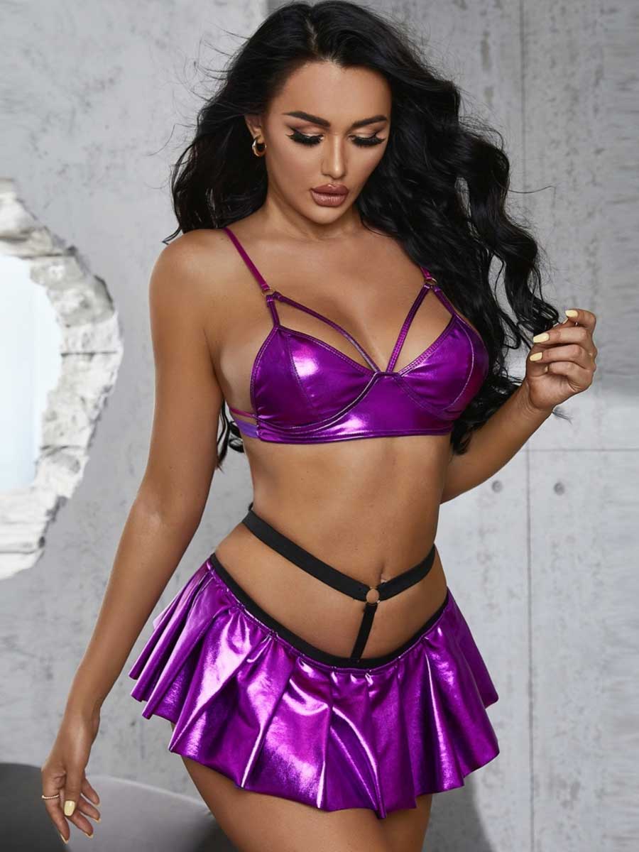 Plus Size Caged Metallic Skirt Set - jonesjonas
