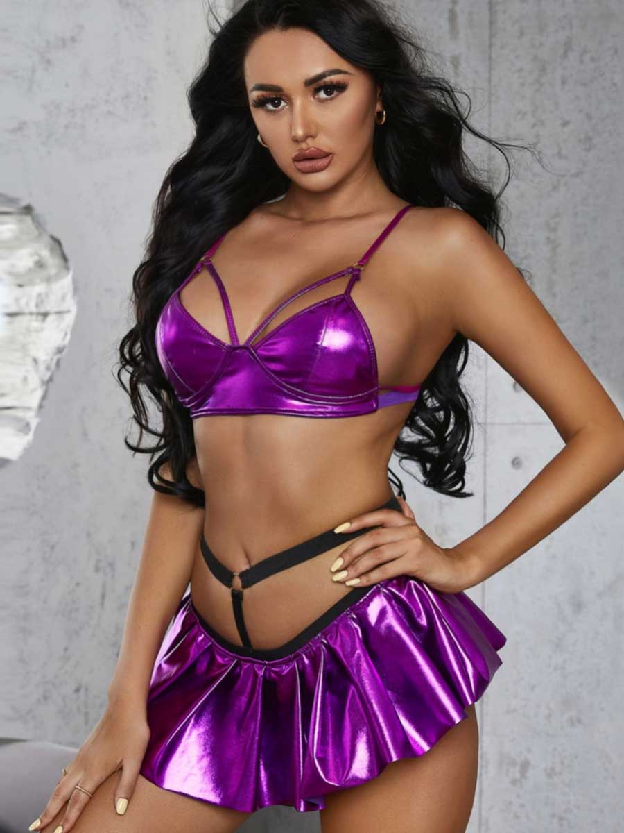 Plus Size Caged Metallic Skirt Set - jonesjonas