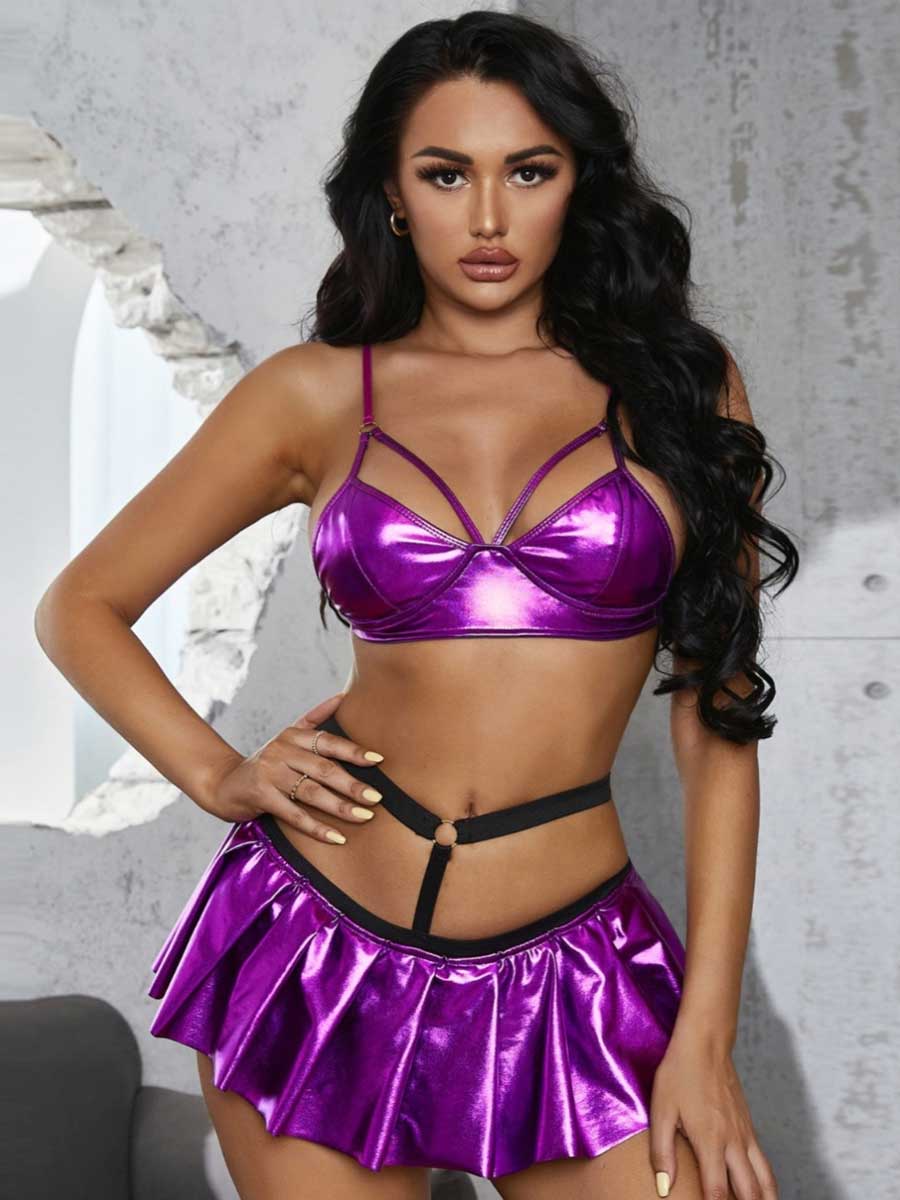 Plus Size Caged Metallic Skirt Set - jonesjonas