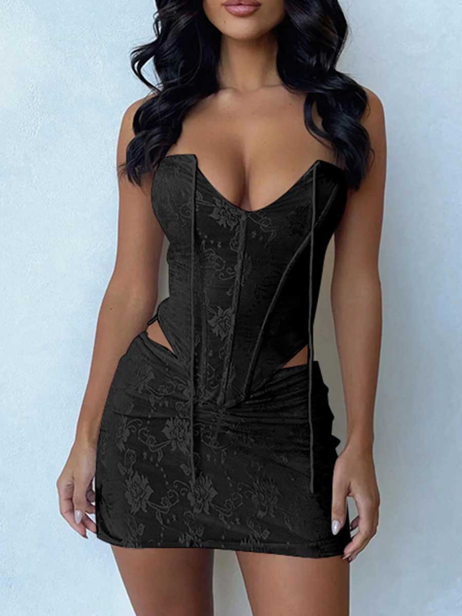Two Piece Lace - up Skirt Set - jonesjonas
