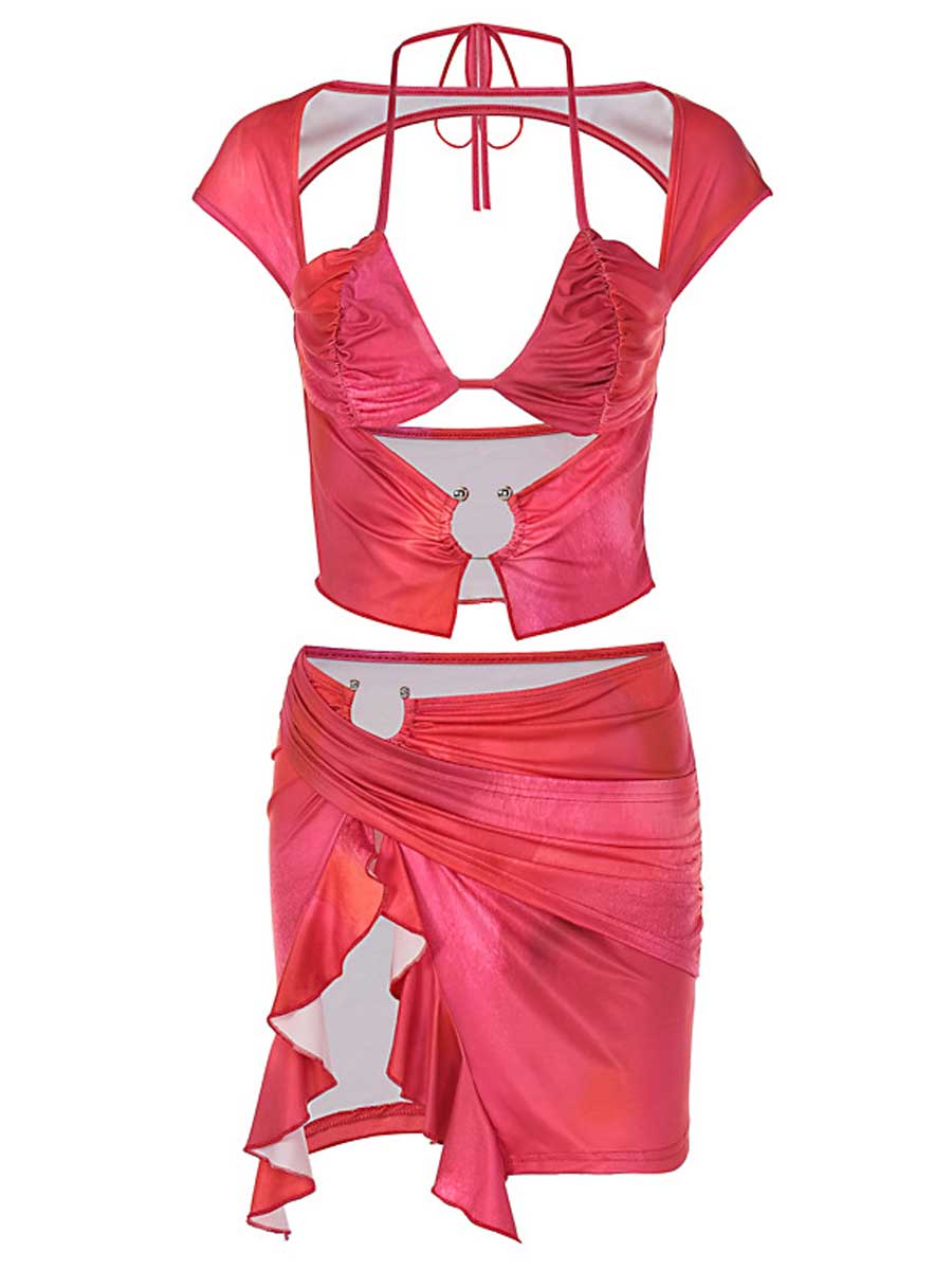 Ruched Tie Dye Skirt Set - jonesjonas