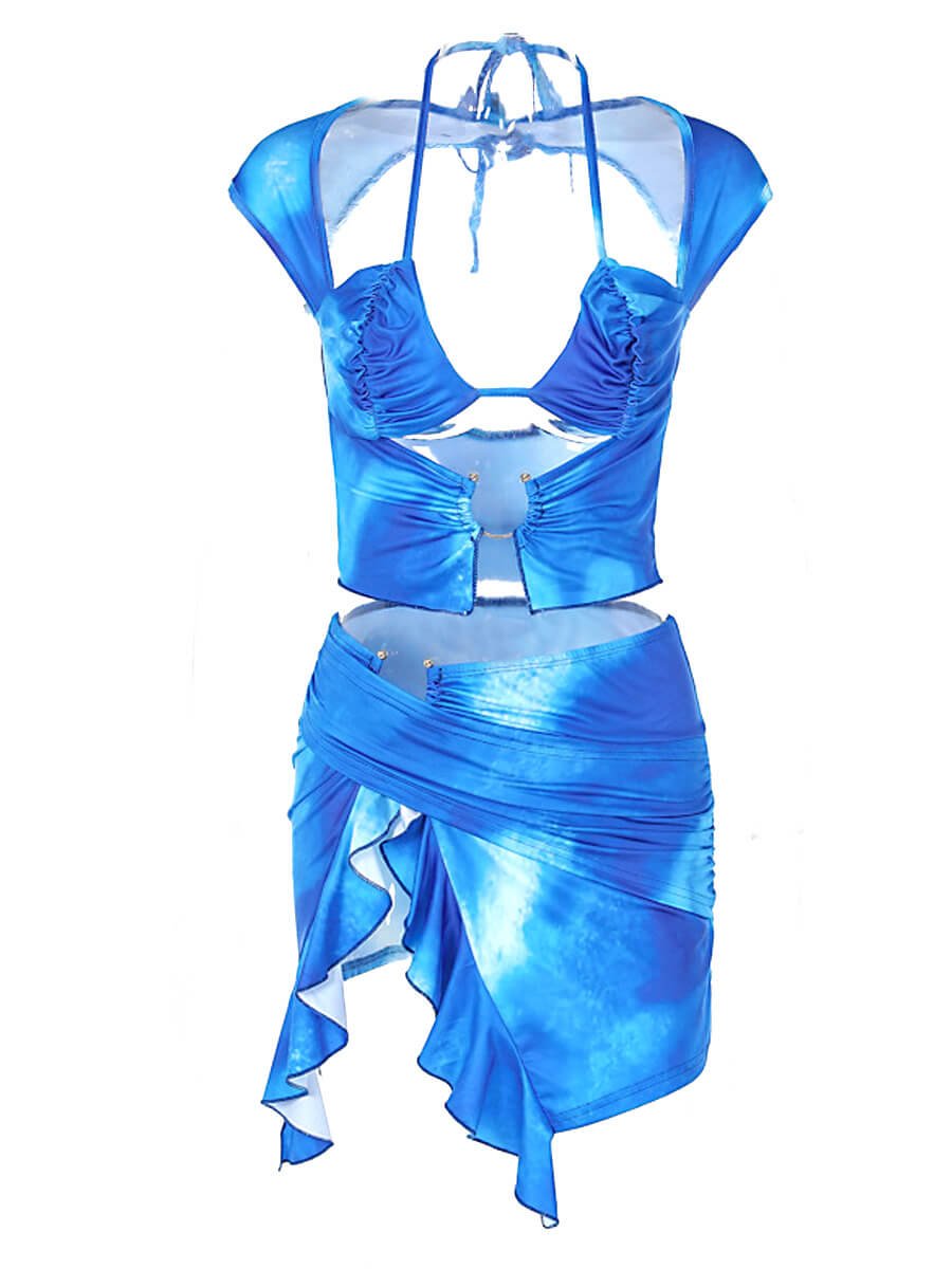 Ruched Tie Dye Skirt Set - jonesjonas