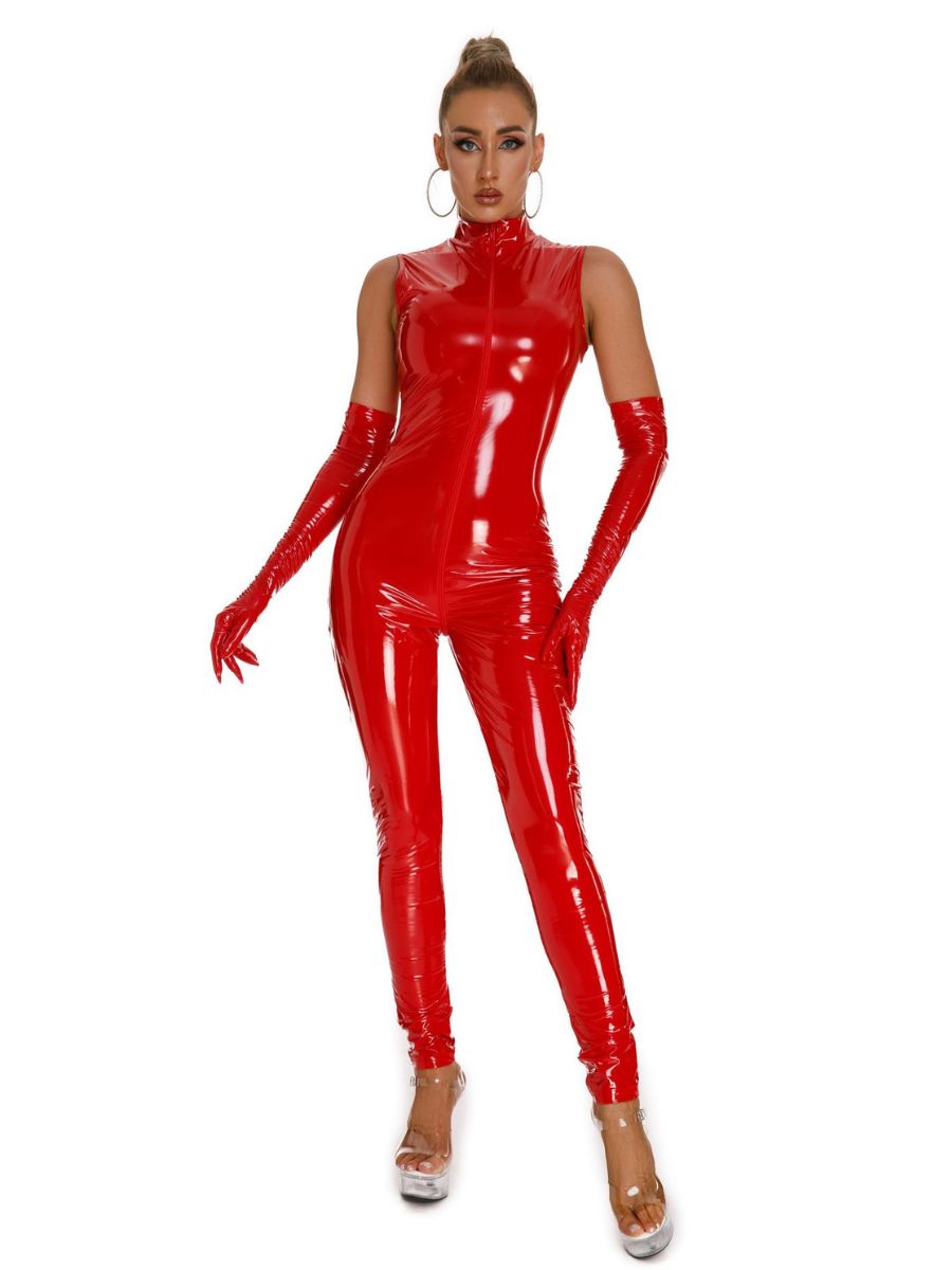 Faux Leather Catsuit with Gloves
