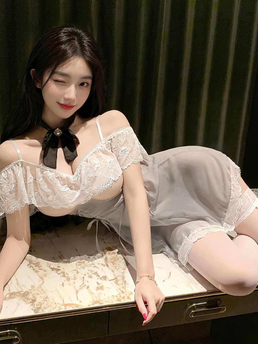 Two Tone Lace Trim Babydoll Lingerie