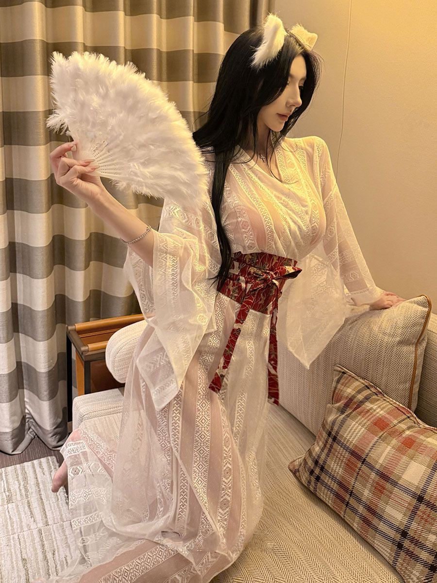 White Sheer Kimono Long Dress