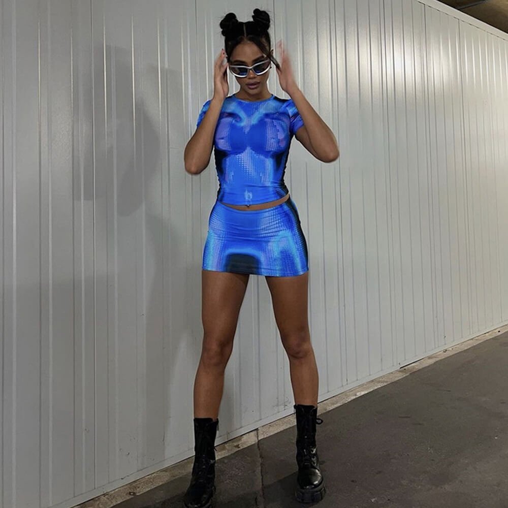 Women's Tie Dye Outfit Sets Two - piece Summer Outfits Short Sleeve Tops and Mini Skirt Set - jonesjonas