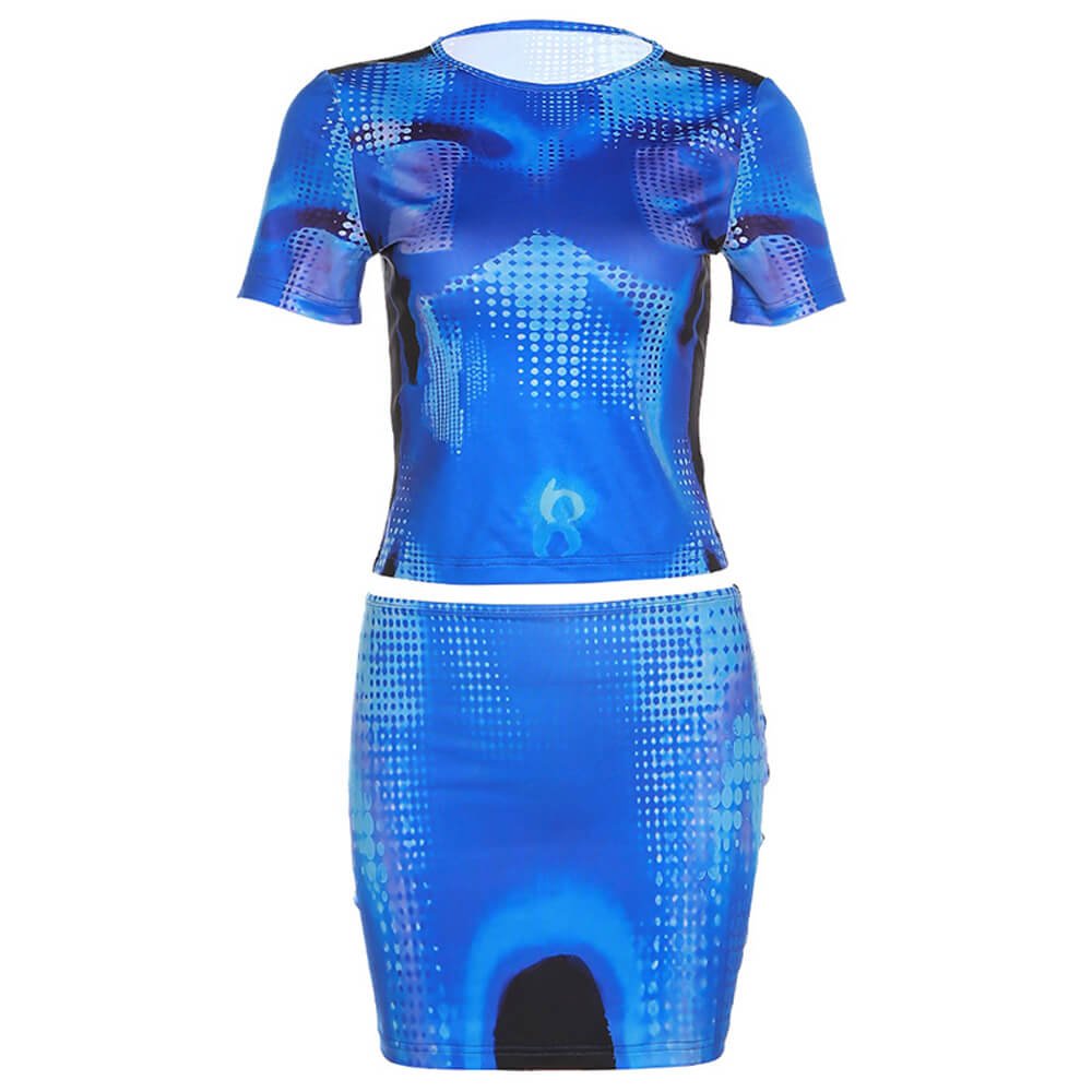 Women's Tie Dye Outfit Sets Two - piece Summer Outfits Short Sleeve Tops and Mini Skirt Set - jonesjonas