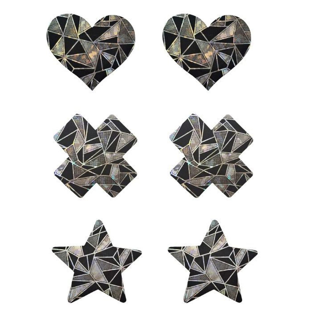 Yomorio 3 Pack Black Reflective Pasties Geometric Nippe Covers Pasties