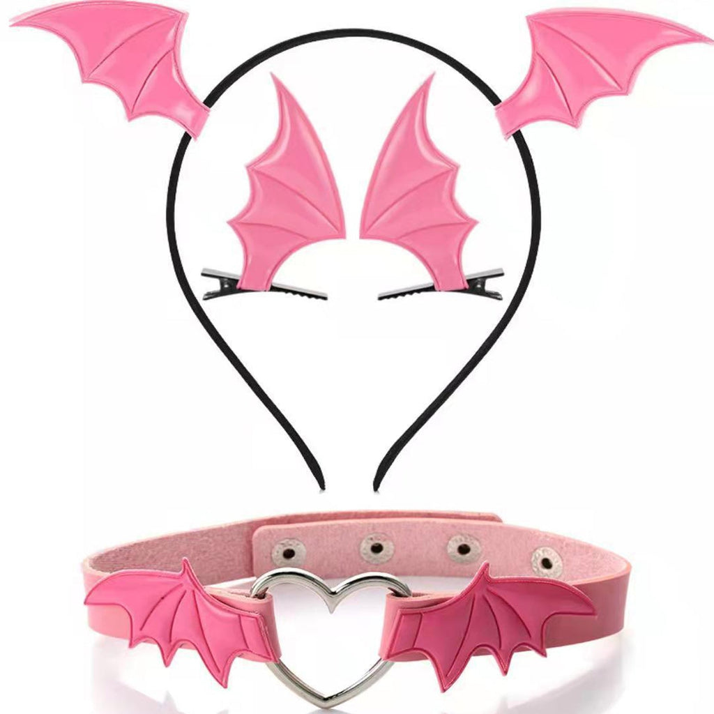 Yomorio Bat Wings Headband Hair Clips and Choker for Women 3 Piece Devil Cosplay Accessories