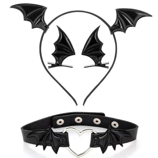 Yomorio Bat Wings Headband Hair Clips and Choker for Women 3 Piece Devil Cosplay Accessories