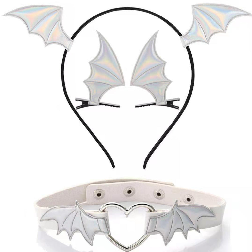 Yomorio Bat Wings Headband Hair Clips and Choker for Women 3 Piece Devil Cosplay Accessories
