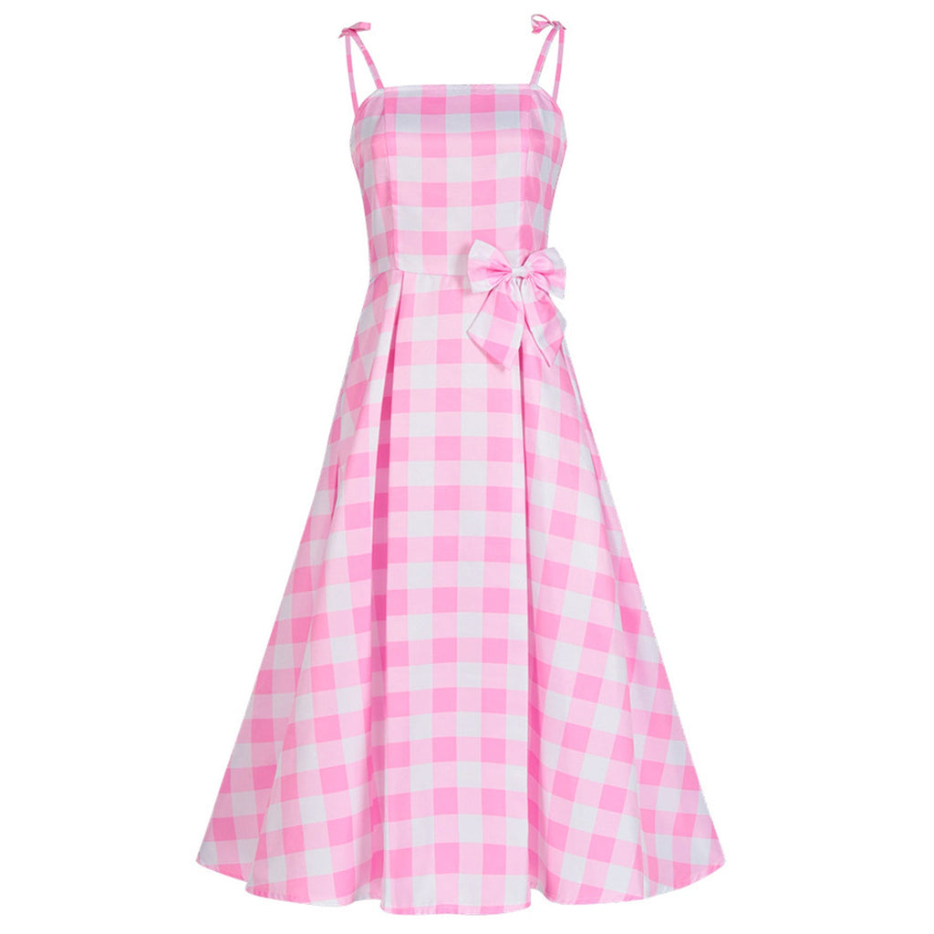 Pink Gingham Dress with Accessories