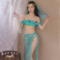 Yomorio Oasis Princess Costume Arabian Erotic Lingerie Set Off Shoulder Tube Top with Slit Skirt