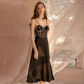 Yomorio Satin Babydoll Dress Padded Cup Lace Nightgown for Women Sexy Negligee Midi Dress