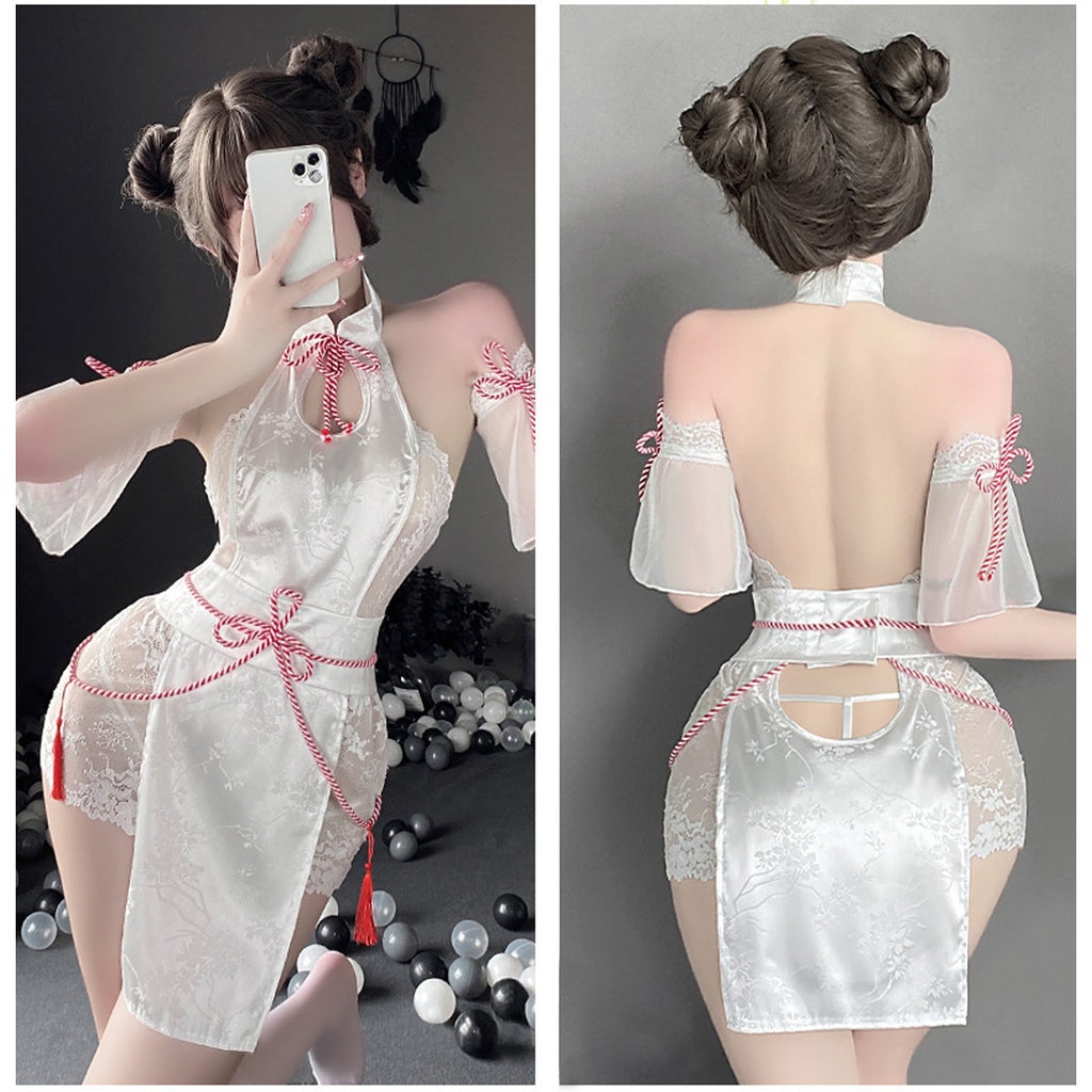 Yomorio Sexy Lace Chinese Style Lingerie Cosplay Costume White Backless Anime Dress