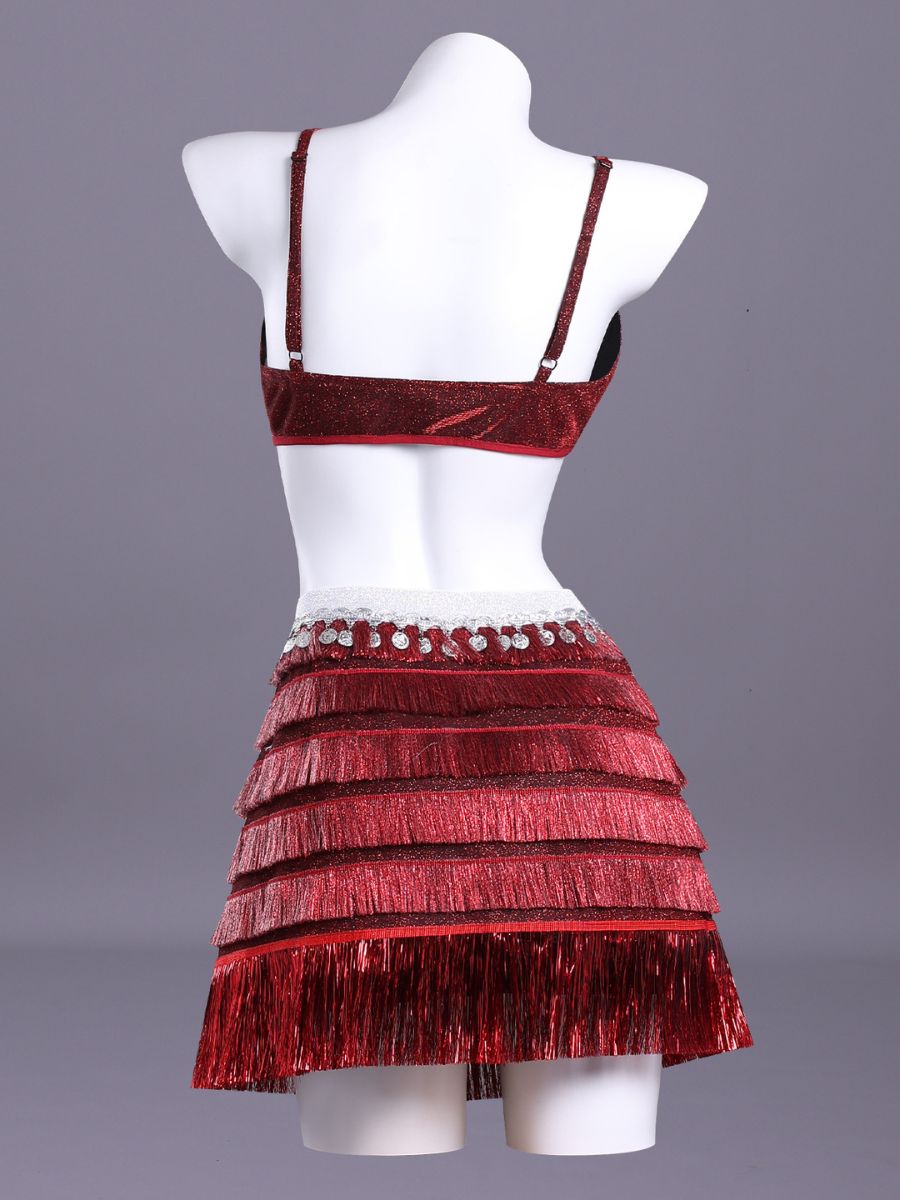 Red Glitter Fringe Dance Costume